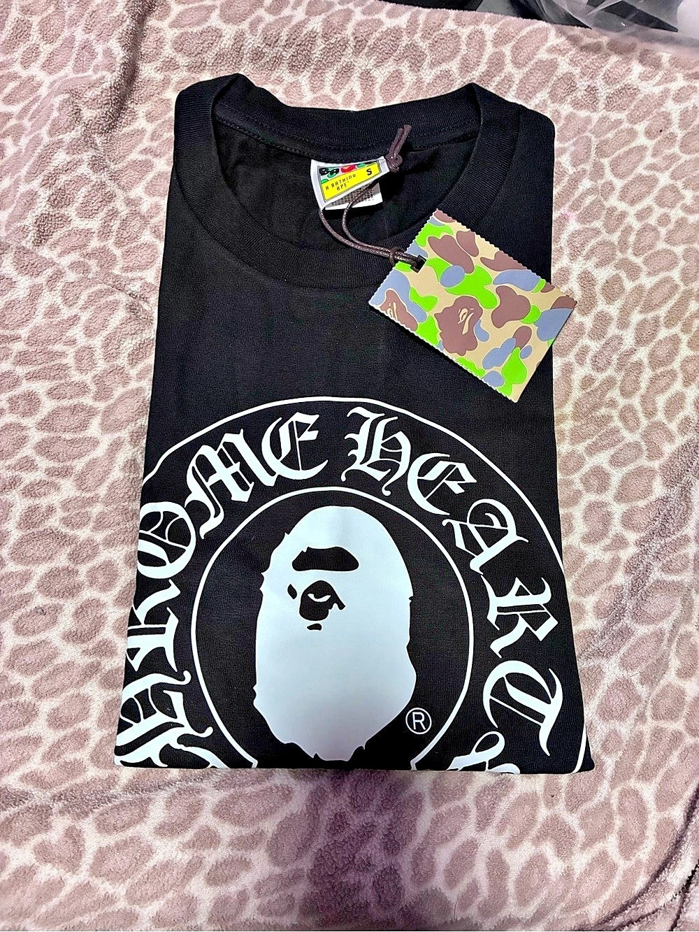 A Bathing Ape Shall Never Kill Ape Camo Graphic Tee Black Size SmallNWT